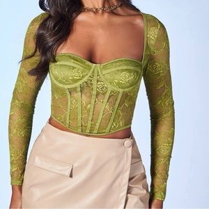 Green Sweetheart neck bustier lace top